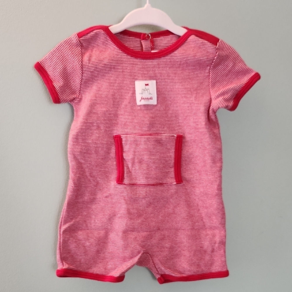 Jacadi Paris Red & White Striped Romper